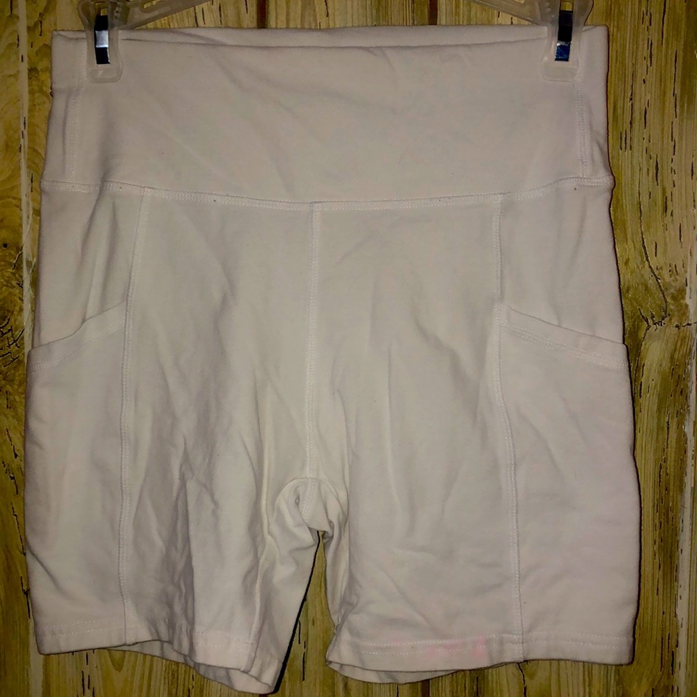 Biker shorts with pockets, size small, 92% cotton, 8% spandex